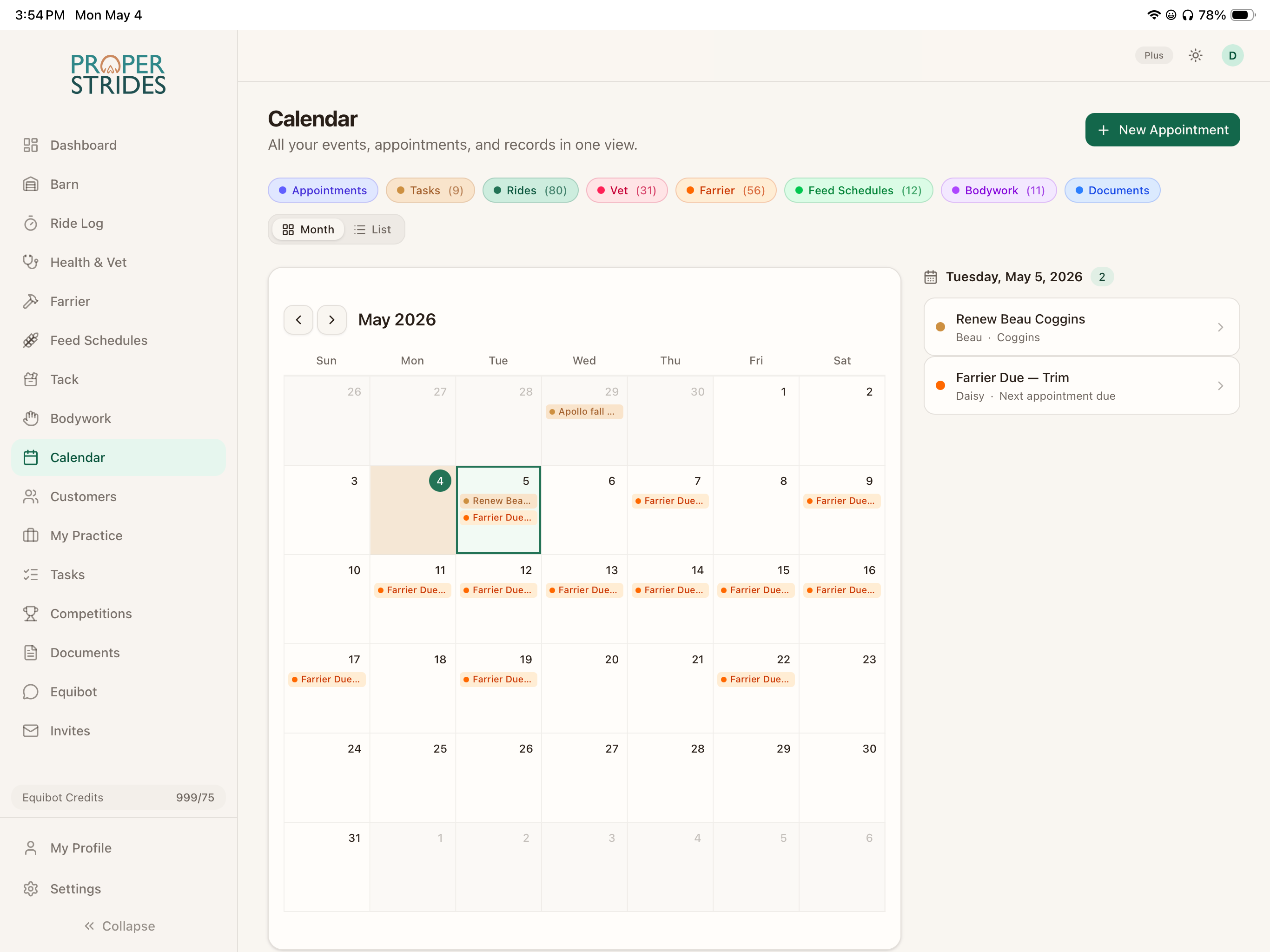 Shared calendar with appointments
